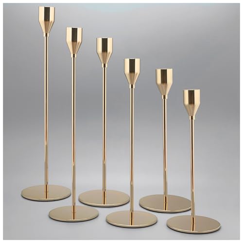 6Pcs French Gold Candlestick Holders Set Fit 3/4" Tall Taper Candle Home Decorative Table Centerpieces for Family Dinning, Party Decoration