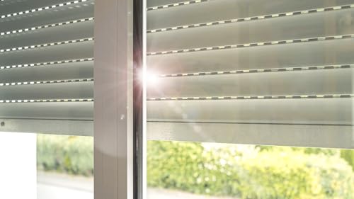 Schellenberg 39065 Stem Roller Shutter Set for Windows, Mini Roller Shutter System, 95 x 120 cm, White/Grey, External Roller Shutters 45° Aluminium Stem Box, with Guide Rails, PVC Roller Shutter