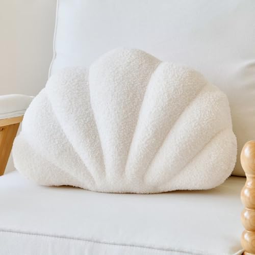Lfsaaj Ivory Seashell Throw Pillows, Shell Shaped Throw Pillows, 13 Inch Soft Home Decorative Pillow Plush Cushion for Bed Couch Living Sofa Room Decor Accent Throw Pillow