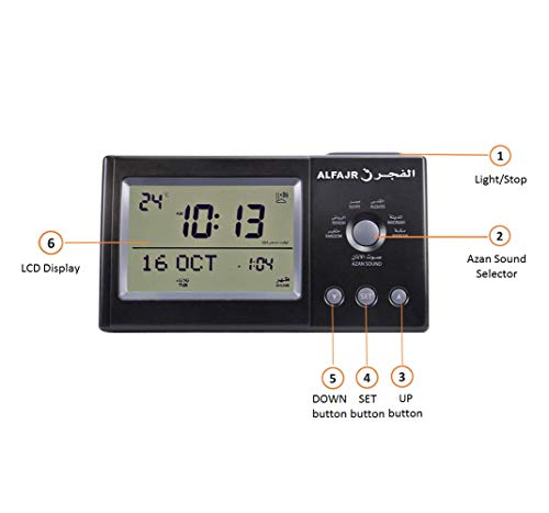 ALFAJR Desk Travel Automatic Azan Athan Prayer Clock Qibla Muslim CT-11