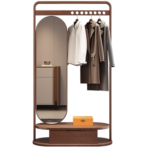 Full Length Mirror, Solid Wood Hanger Floor Hanger Home Bedroom Cabinet Hanger Hanger Integrated Entrance Living Room Clothes Hanger with Mirror, Bedroom Furniture (Color : 80)