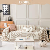 VClife Couch Cover, Boho Tribal Geometric Sofa Cover, Beige-White, 71X118 | Chenille Fabric, Soft Thick, Easy Care, Dog Western Couch Cover for 2 Cushion Couch Sofa, Multi-use Furniture Protector