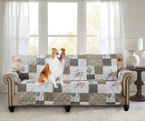 Brilliant Sunshine Pink Rose and Grey Toile Couch Cover, Patchwork Design, Sofa Cover for Dogs, Slip Resistant Furniture Protector with Strap, Washable Slipcover for Kids and Pets (70" seat)