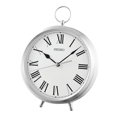 SEIKO QXG155SLH Aluminum Silver Case Table Clock, Silver 9 x 7 Inches