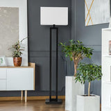 Globe Electric 67046 58" Floor Lamp, Matte Black Finish, White Linen Rectangular Shade, Modern Geometric Cutout Design, E26 Base