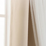 INLINAS Beige Blackout Curtains with Sheer Overlay - Grommet Top Thermal and Noise Reduction Panels for Bedroom and Living Room Light Blocking and Energy Saving, 52 x 84 Inches, Set of 2