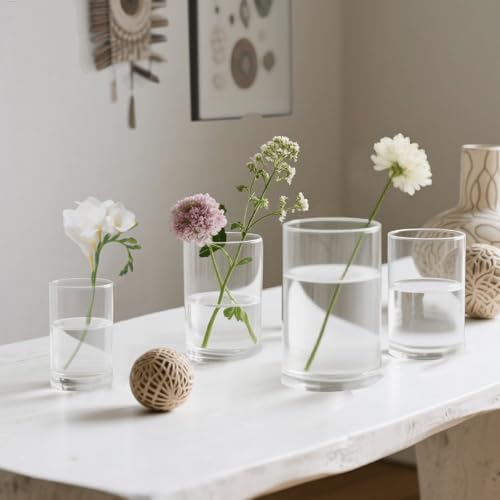 36pcs Glass Vase Cylinder for Centerpieces 4,4.7,6Inch Tall Small Flower Glass Clear Home Decor Centerpiece Table Flower Vase Decorations for Wedding＆Holiday
