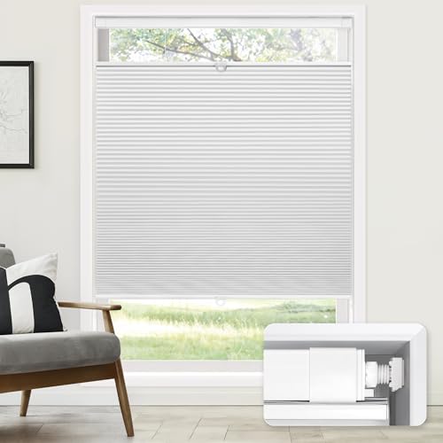 LazBlinds No Tools No Drill Cordless Cellular Shades, Top Down Bottom Up (TDBU) Honeycomb Shades for Home, Blackout Light Blocking Thermal Insulation Blinds for Windows, 34" W x 64" H, White