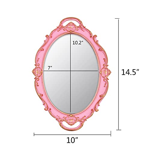 YCHMIR Vintage Small Mirror 14.5 x 10 inch Oval Pink Wall Mirror