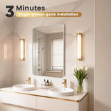 24X28 Inch Brushed Nickel Bathroom Mirror for Wall, Brushed Silver Metal Framed Mirror, Rounded Rectangle Silver Bathroom Mirrors, Tempered Glass
