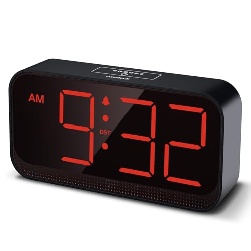 Acedeck Battery Operated Alarm Clock for Bedroom Travel: Cordless Compact Large Display Digital Clock with Auto Dimming - 4 Dimmers Easy to Use for Adults Seniors Red Digits