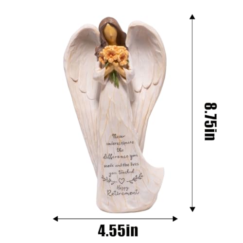 Hodao Retirement Gift for Woman, Angel Figurine with Inspirational Sentiment, Hand-Painted Resin Retirement Keepsake for Coworker, Teacher, Nurse, Friend, Retirement Party Decoration