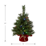 National Tree Company 24 in Pre-Lit Majestic Fir Artificial Christmas Tree, 35 Multicolor Lights, 71 Tips, Timer, Red Cloth Base, Green