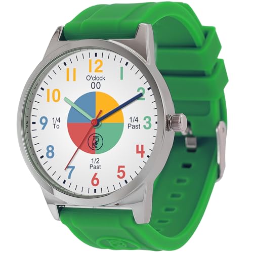 OWLCONIC Telling Time Teaching Clock - Bundled with Kids Watch. Learn to Tell Time Resources. Bright Shamrock Green