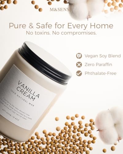 M&SENSE Large Vanilla Scented Candles for Home, 19.4oz Organic Soy Wax