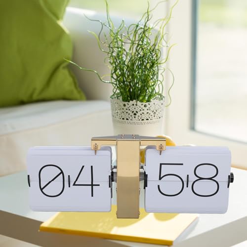 Zunate Retro Flip Desk Shelf Clock, Flipping Out Wall and Tabletop Flip Clock, 24Hour Modern Retro Flip Down, Classic Mechanical Digital Display Battery Powered for (Gold Frame