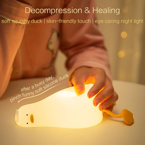 Existential Crisis Duck Lamp, Squishy Kid Cute Lying Flat Duck Night Light, Rechargeable Ducky Lay Touch Lamp, College White Elephant Gifts, Boy Girl Fun Birthday Gift, Safe Silicone Decor