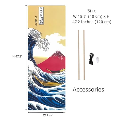 Japanese Scroll Oriental Wall Art Decor, Long Vertical Tapestry, Ukiyo-e The Great Wave Off Kanagawa by Hokusai - W15.7" x H47.2" - for Living Room,Bedroom,or Office Sushi bar Asian Restaurant CTT-18