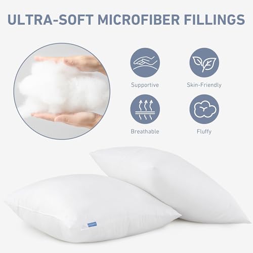 Leeden 12x20 Pillow Inserts Pack of 2, Fluffy Lumbar Throw Pillow Inserts, Soft Rectangle Decorative Throw Pillows for Couch, Sofa, Bed, and Home Decor White Pillows