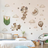 Teddy Bear Wall Decals - Cartoon Bear Air Balloon Star Moon Cloud Wall Stickers for Kids Room Girls and Boys Bedroom Baby Room Nursery Decoration (Coffee Brown Bear Wall Decal)
