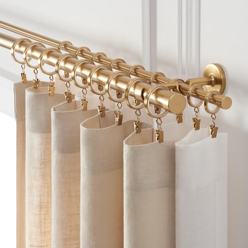 MODE Cambria Designer Series - Premium 8 foot Custom Double Curtain Rod - 1-1/8 inch Large Diameter - Non-Adjustable for a Seamless Look - Premium Designer Brackets and End Caps - Brushed Gold Finish