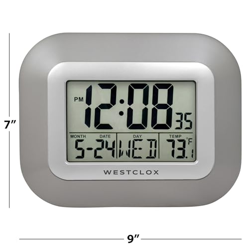 Westclox Large Digital Wall Clock with Date, Day & Temperature – Battery Operated Digital Clock with Alarm & Snooze, 12/24 Hour Display, Stylish Wall or Desk Clock for Home, Office & Bedroom (Gray)