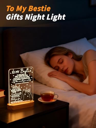 to My Bestie Gifts, Best Friend Gift for Women | Bestie Gift for Women Bestfriend Sister BFF Birthday Christmas Anniversary White Elephant, Soft Warm Color Wooden Table Lamp