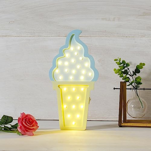 Ice Cream Valentine Romance Atmosphere Light, Party Wedding Birthday Party Decoration Kids' Room Battery Operated LED Night Lights (Blue and Yellow)