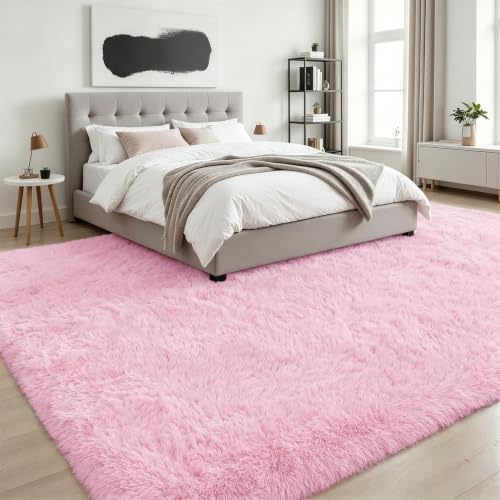 10x12 Area Rug Living Room Bedroom: Fluffy Plush Shag Carpet Pink