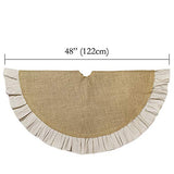Christmas Tree Skirt, 48 inches Natural Burlap Jute with Ruffle Edge, Rustic Xmas Holiday Decoration