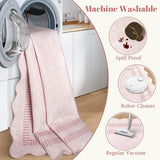 Washable 5ft Area Rugs for Living Room, Solid Pink Non Slip Rugs for Bedroom Girls, Stain Resistant Scalloped Soft Carpet for Nursery Dorm Dining Room