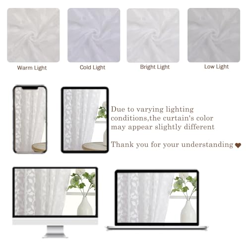 Chyhomenyc White Sheer Curtains 84 Inch Length 2 Panels Set, Light Filtering Tufted Textured Soft Airy Rod Pocket Gentle Leaf Window Treatment Drapes for Bedroom Living Room, 42" Wx84 L, 2PCS