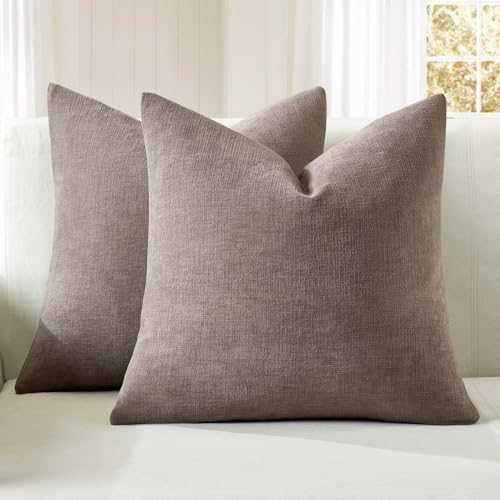 MIULEE Brown Chenille Couch Throw Pillow Covers, 18x18