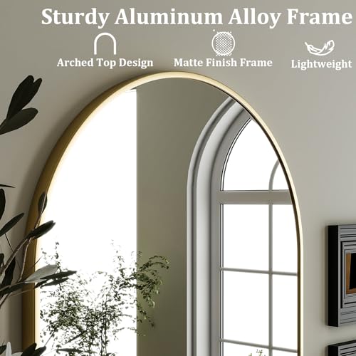HARRITPURE Arched Wall Mirror – 24"x36" Arch Bathroom Mirror, Gold Metal Frame Vanity Mirrors for Bedroom, Entryway, Living Room Home Decor