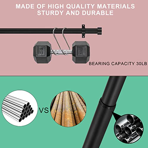 Matte Black Curtain Rods for Windows 48 to 86 Inch, 1-Inch Adjustable Drapery Rods with Aluminum End Cap and Brackets for Room Divider, Bedroom, Living room, Kitchen, Bathroom Etc