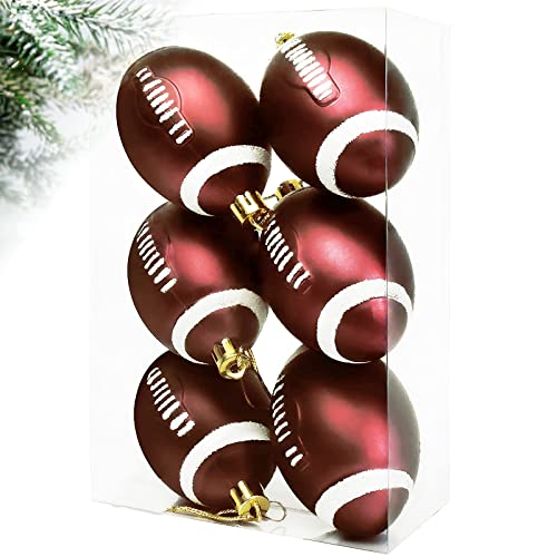6Pcs Classic Football Baseball Xmas Ball Ornaments, Collection Sports Theme Tree Decor, Christmas Tree Skirt Decoration Supplies (Red)