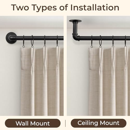 Blackout Industrial Curtain Rods for Windows, 1 Inch Pipe Wrap Around Indoor/Outdoor Room Divider Curtain Rods, 72-144 Inch, Black