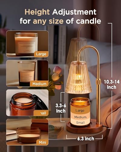 Candle Warmer Lamp with Timer Dimmer, Flameless Candle Warmer for Jar Candles, Height Adjustable Wax Warmer, House Warming Gifts New Home Decor, Birthday Gifts for Women (2 Bulbs Included)