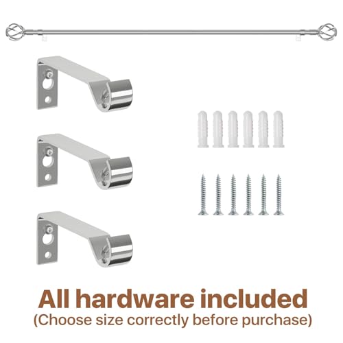 Silver Curtain Rods for Windows 66 to 120 with Cage Finials, Heavy Duty Curtain Rod with Splicing Adjustable, Decorative Curtain Rods for Outdoor Patio, Sliding Glass Door, 5/8" Diameter (Chrome)