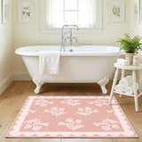 Pink Square Rug 3ft - Soft Washable Floral Cute Boho Bathroom Rug