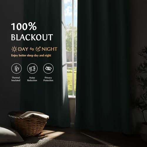 Beauoop 100% Blackout Curtains 84 Inch Long 2 Panels for Bedroom Living Room Seafoam Green Solid Room Darkening Thermal Insulated Soundproof Energy Saving Grommet Top Window Treatment Drapes,52x84