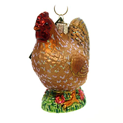 Old World Christmas Spring Chicken Glass Blown Ornament for Christmas Tree, Handcrafted Holiday Decoration, Farm Animal Collection