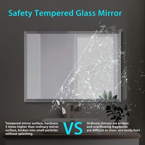 30x36 Inch Bathroom Mirror Frameless Beveled Edge Rectangle Wall Mirror Explosion Proof and Shatterproof Bathroom Vanity Mirror Wall Mounted Hang Firmly (Horizontal or Vertical)