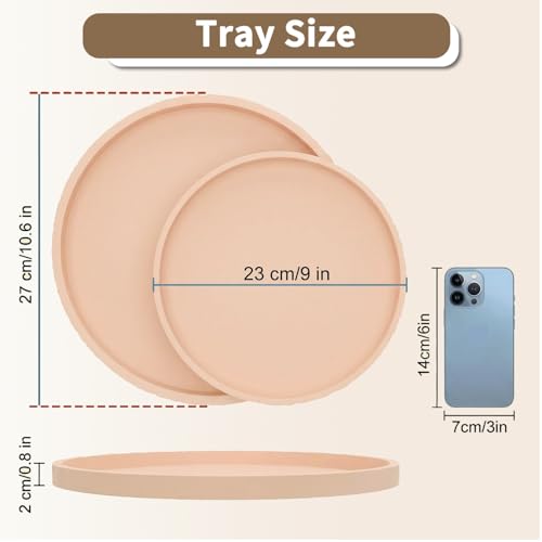 Round Pink Silicone Decorative Bathroom Vanity Tray 9 Inch, Counter Tray for Bathroom Countertop Perfume Holder Dresser Organizer Coffee Table Candle, Non-Slip Durable for Home Use