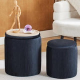 Round Storage Ottoman, Set of 2, Velvet Vanity Stool, Black