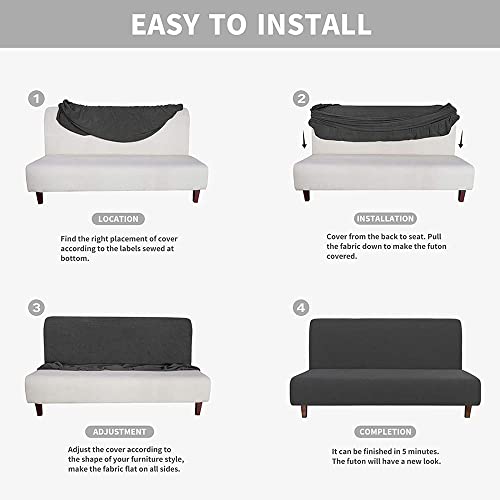 YOPOIY Rich Textured Futon Cover Fitted Non-Slip Futon Slipcover Premium Polyester with Small Checked Armless Sofa Cover with Elastic Bottom -blue-3-160-190cm