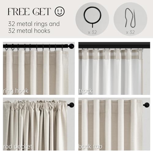 Topfinel Cream Linen Blackout Curtains 84 Inch Long for Bedroom Living Room, Ivory Pinch Pleat Back Tab Full Blackout Drapes Farmhouse Boho Curtains for Window, White Neutral Curtains 52" X 84" 7 FT