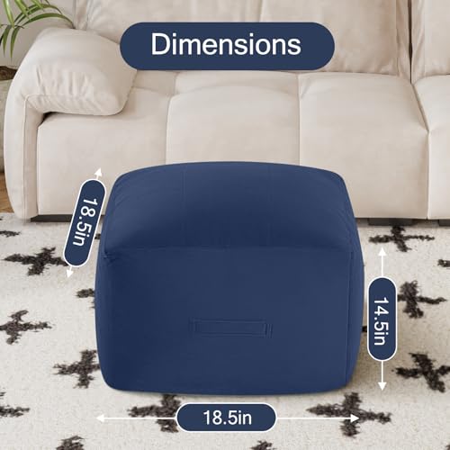 MeMoreCool Grid Square Pouf Ottoman Foot Rest 20x20x15 Inches, Navy