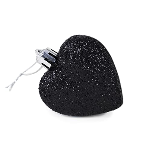 Christmas Concepts® Pack of 8-60mm Heart Shaped Christmas Tree Baubles – Glitter Decorated Baubles (Black)