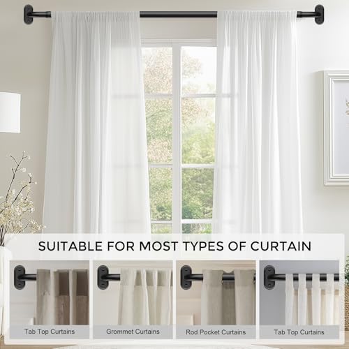 Wrap Around Curtain Rods Black, Blackout Heavy Duty Curtain Pole for Windows 48 to 84 Inch, 1" Decorative Room Darkening Curved Modern Drapery Rod (Matte Black/Unique Design/All Metal)